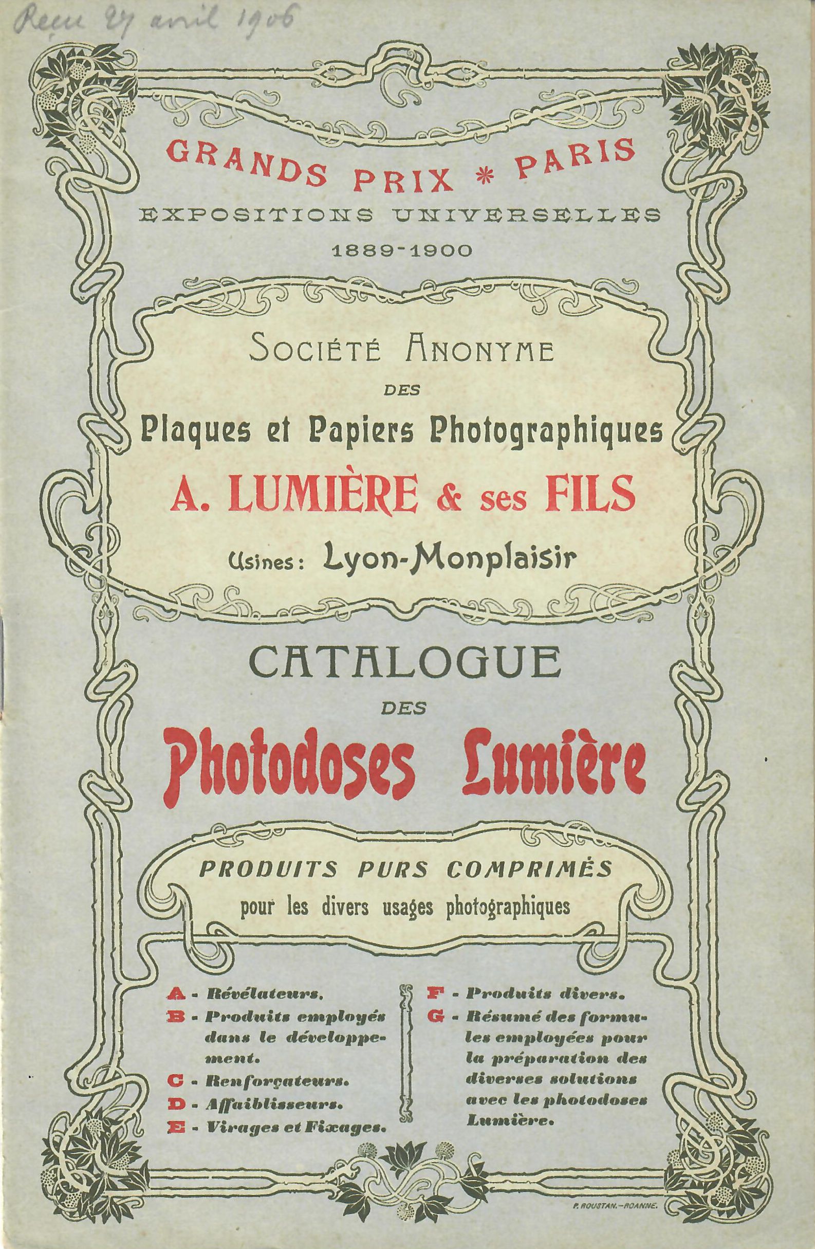1906 - SA Plaques et Papiers Photo A Lumière et ses Fils - Catalogue des Photodoses Lumière