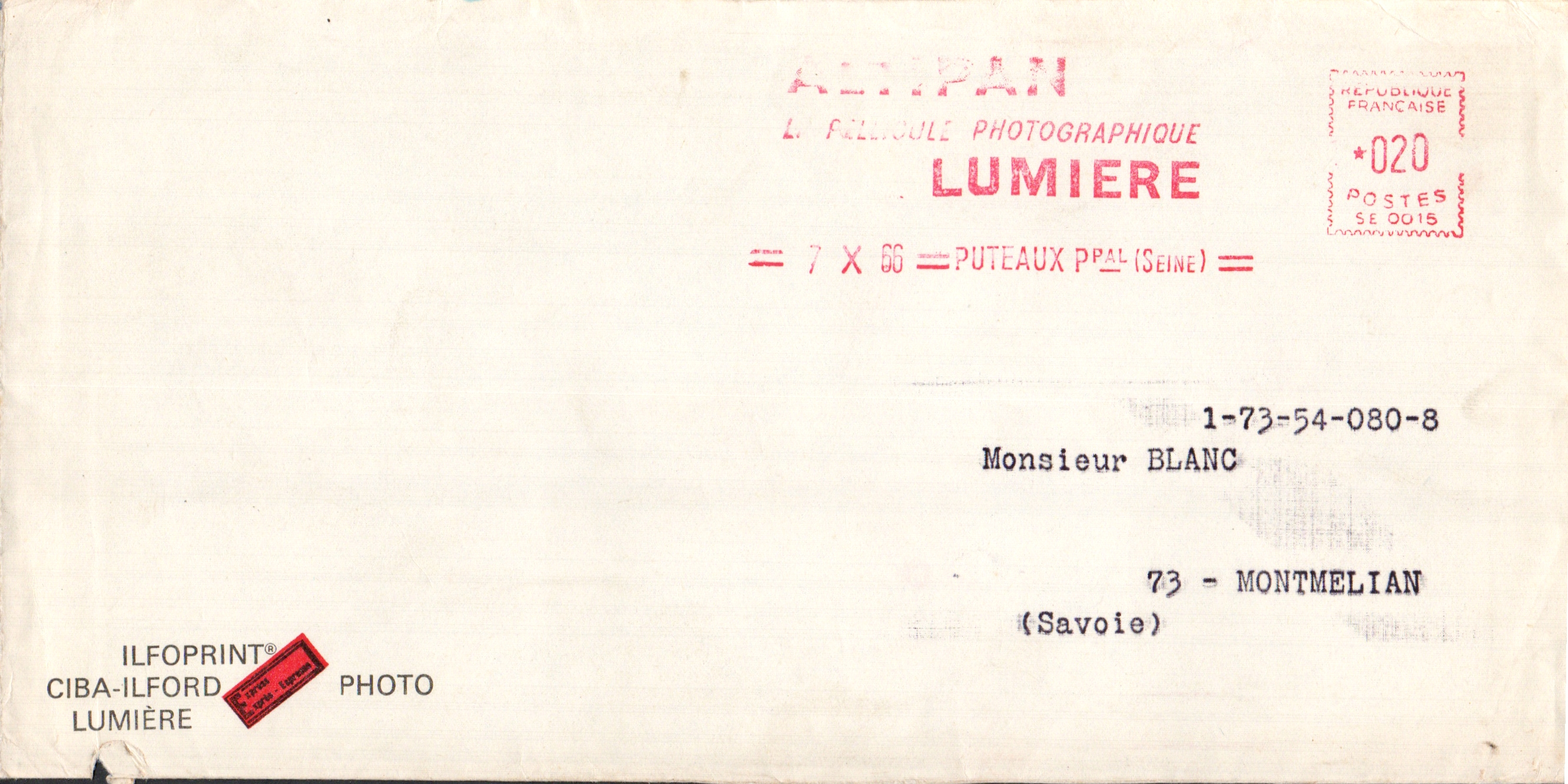 Enveloppe - Ilfoprint - 7 octobre 1966