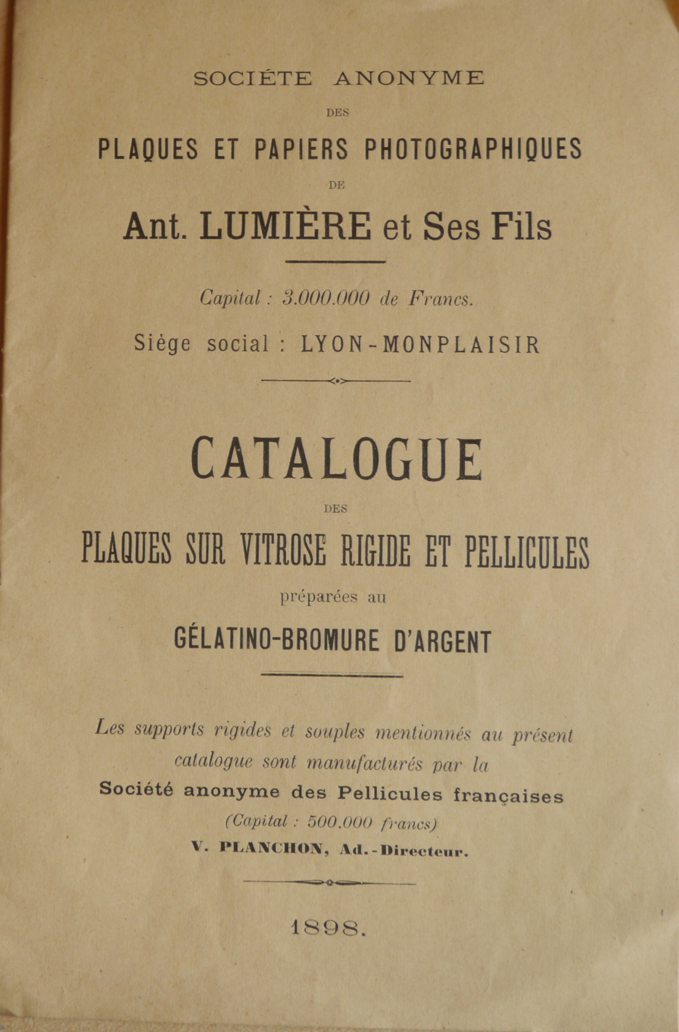 Catalogue des Plaques sur Vitrose rigide et Pellicules préparées au Gélatino-Bromure d'Argent - 1898