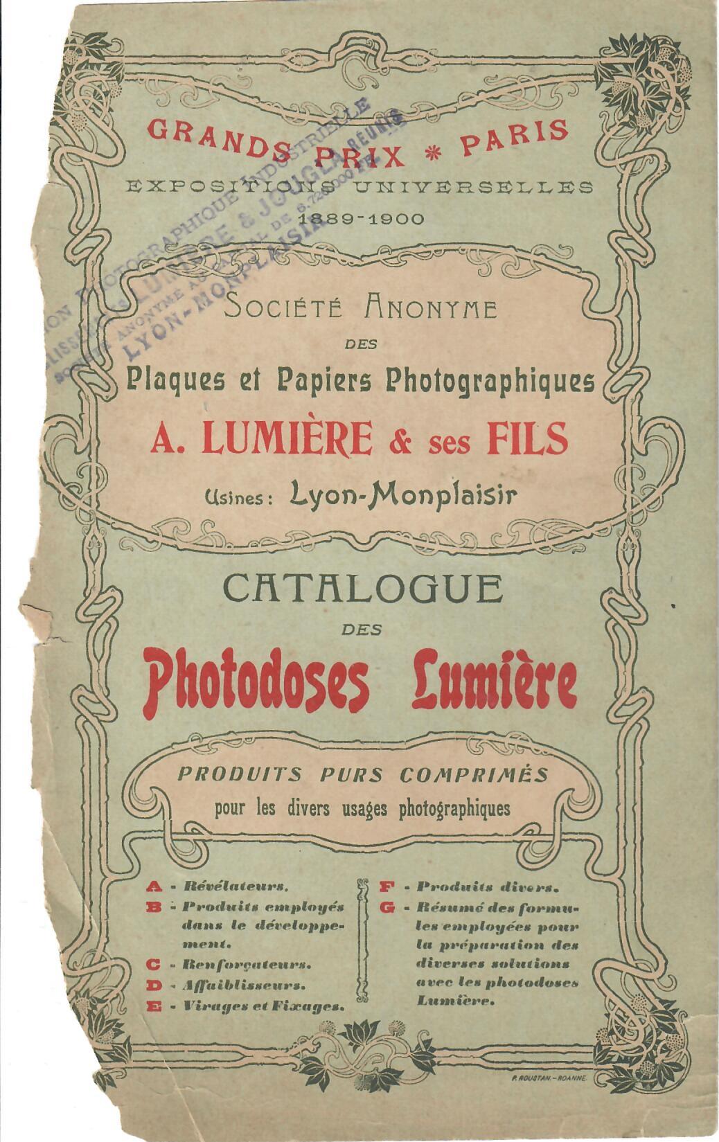 UPI - Catalogue des Photodoses - 1911