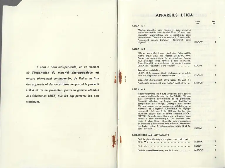 Catalogue 1960 - Appareils et matéreil Leitz - Appareils Leica