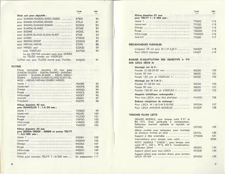 Catalogue 1960 - Appareils et matéreil Leitz - Objectifs interchangeables