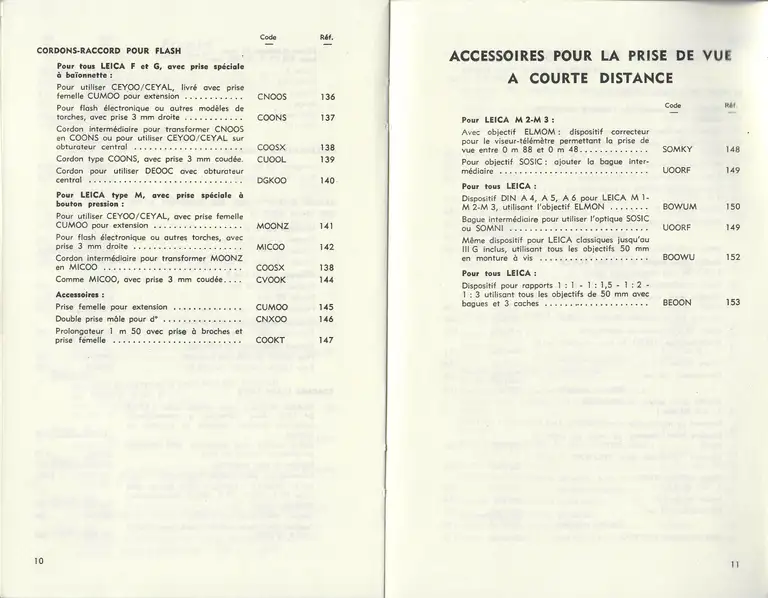 Catalogue 1960 - Appareils et matéreil Leitz - Objectifs interchangeables - Accessoires pour la prise de vue à courte distance