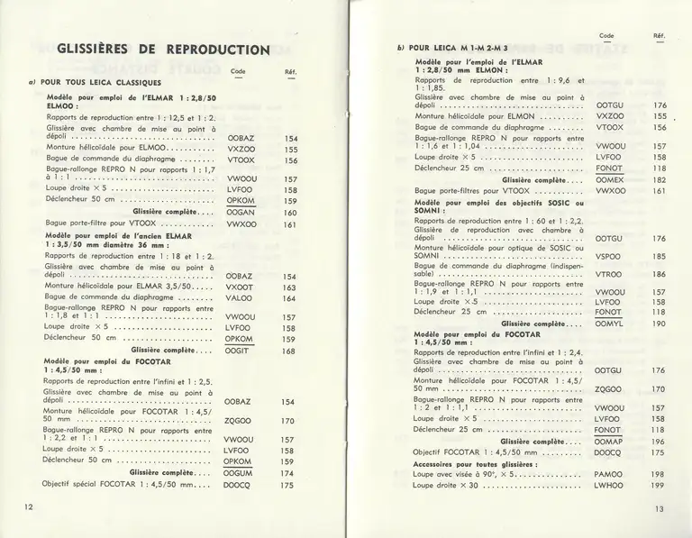 Catalogue 1960 - Appareils et matéreil Leitz - Glissières de reproduction