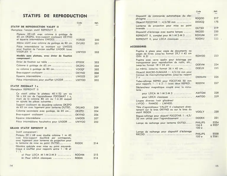 Catalogue 1960 - Appareils et matéreil Leitz - Statifs de reproduction