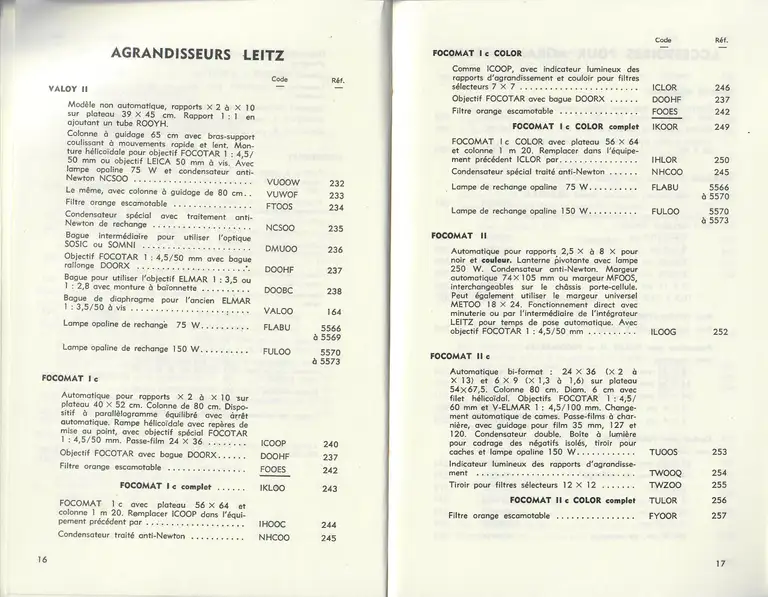 Catalogue 1960 - Appareils et matéreil Leitz - Agrandisseurs Leitz