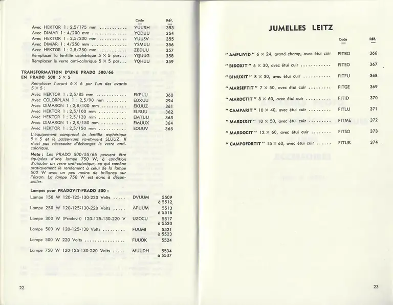 Catalogue 1960 - Appareils et matéreil Leitz - Lanternes de projection - Jumelles Leitz