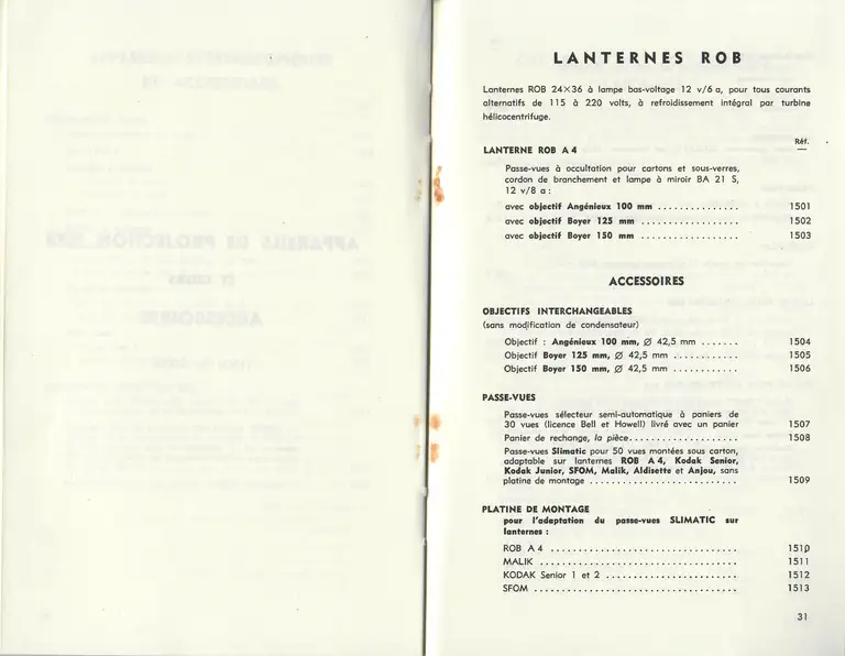 Catalogue 1960 - Lanterne ROB