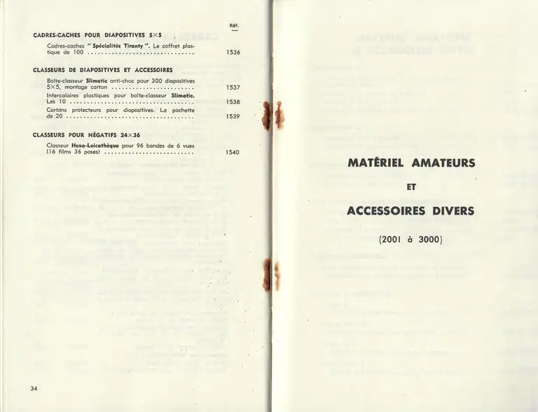 Catalogue 1960 - Cadres-Caches métalliques 'Leica-Dia' - Matériel Amateurs et Accessoires divers