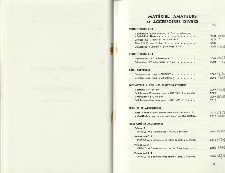 Catalogue 1960 - Matériel Amateurs et Accessoires divers