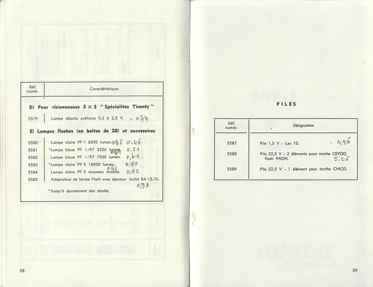 Catalogue 1960 - Lampes - Piles