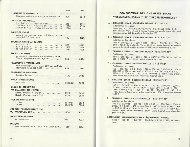 Catalogue 1960 - Chambres professionnelles SINAR