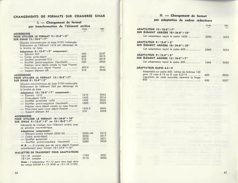 Catalogue 1960 - Chambres professionnelles SINAR