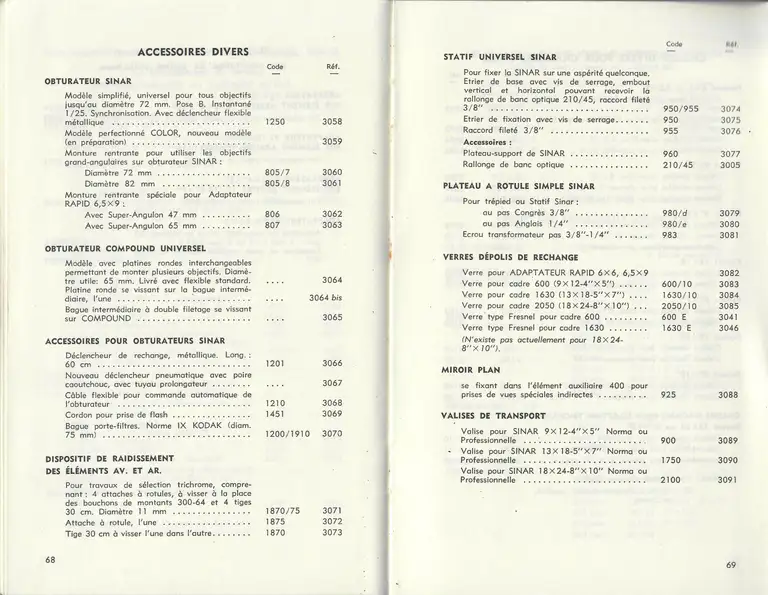 Catalogue 1960 - Chambres professionnelles SINAR