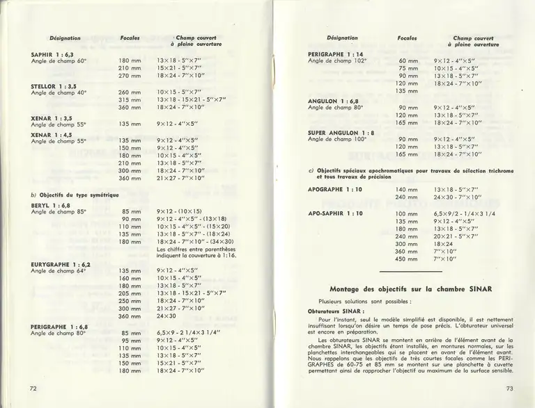 Catalogue 1960 - Chambres professionnelles SINAR