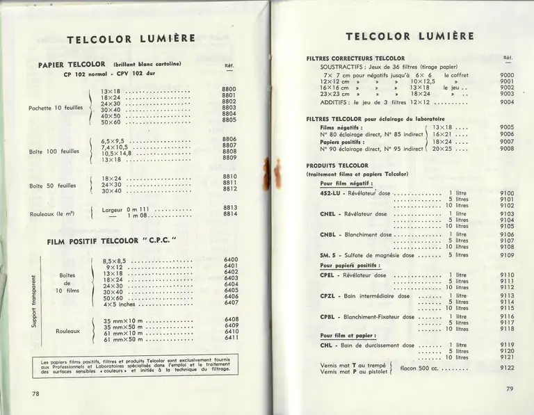 Catalogue 1960 - Telcolor Lumière