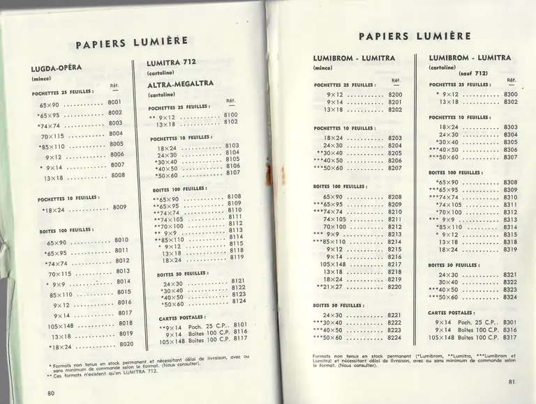 Catalogue 1960 - Papiers Lumière