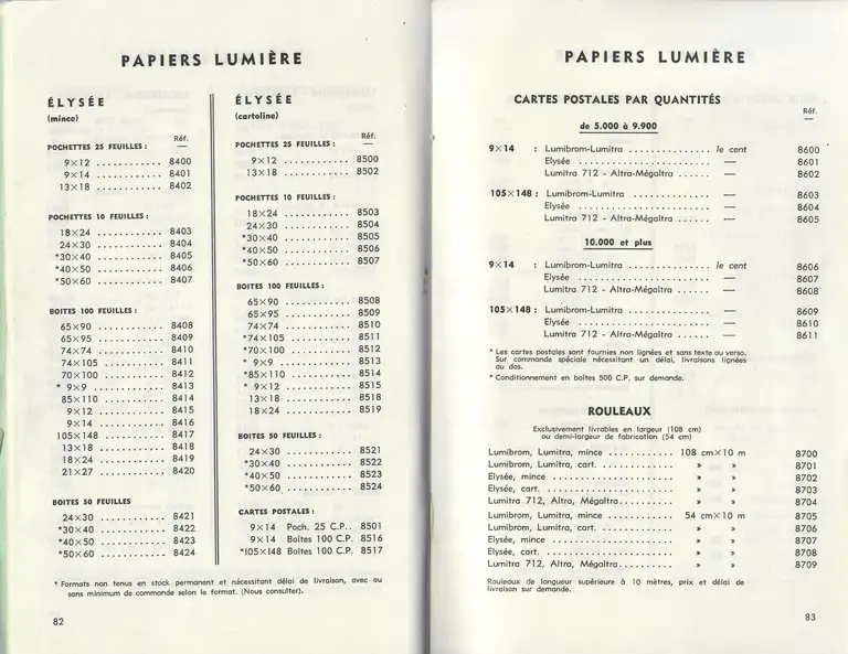Catalogue 1960 - Papiers Lumière