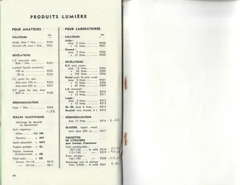 Catalogue 1960 - Produits Lumière