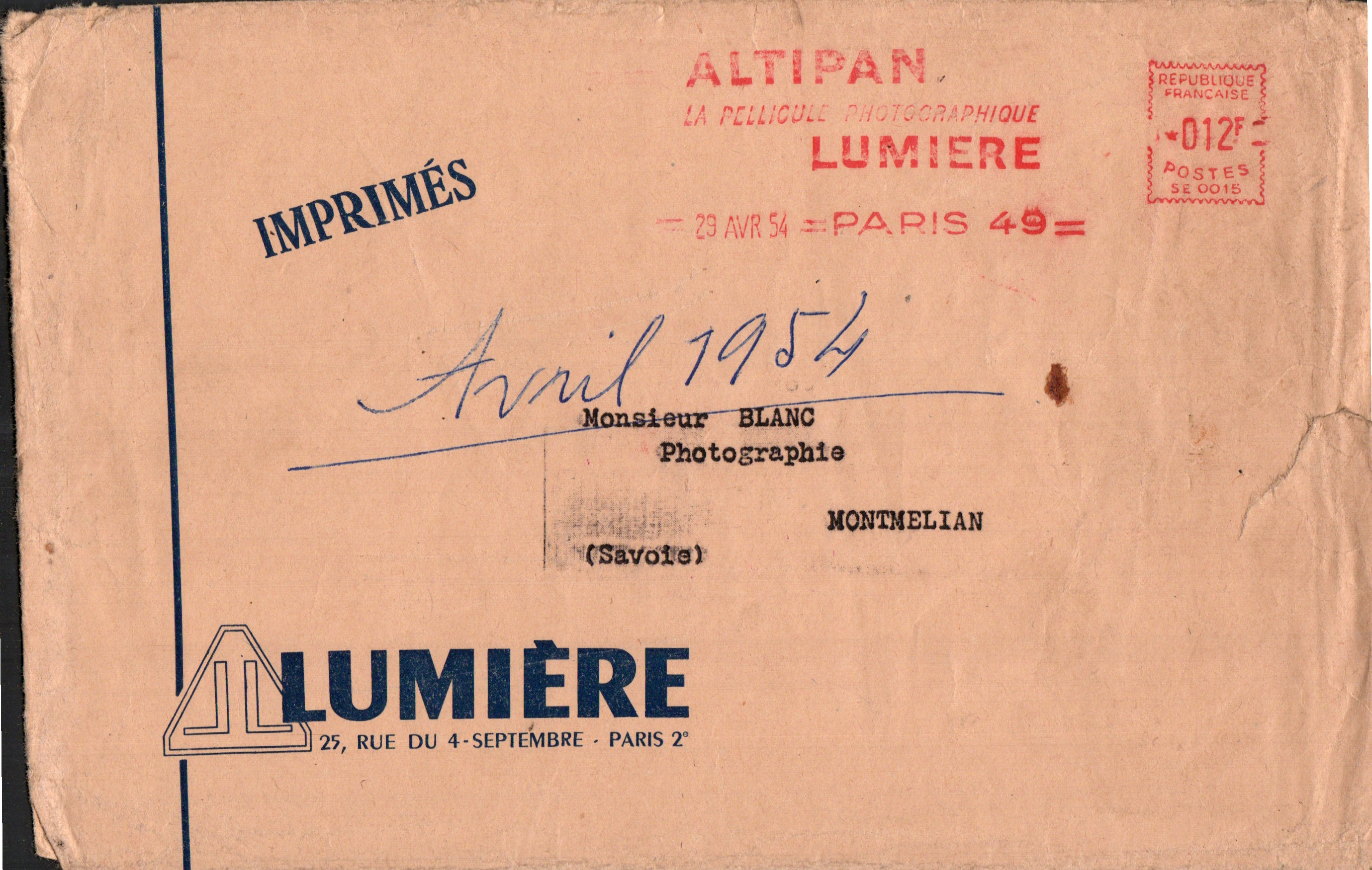 Enveloppe - 29 avril 1954