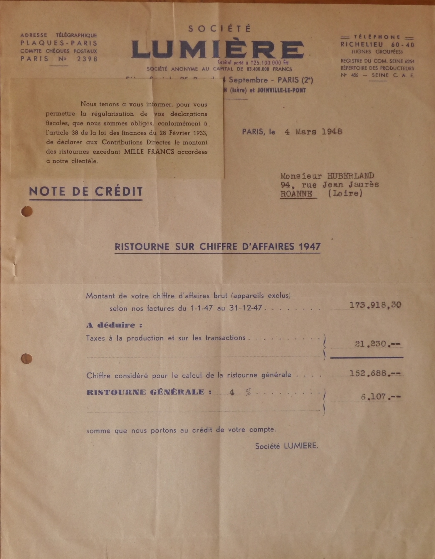 Courrier - 3 avril 1948