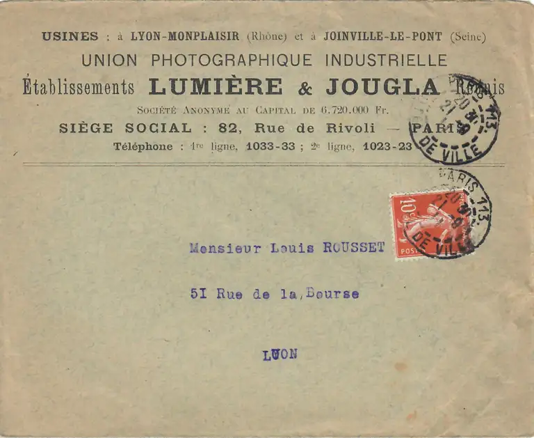 Enveloppe du courrier- 21 août 1911