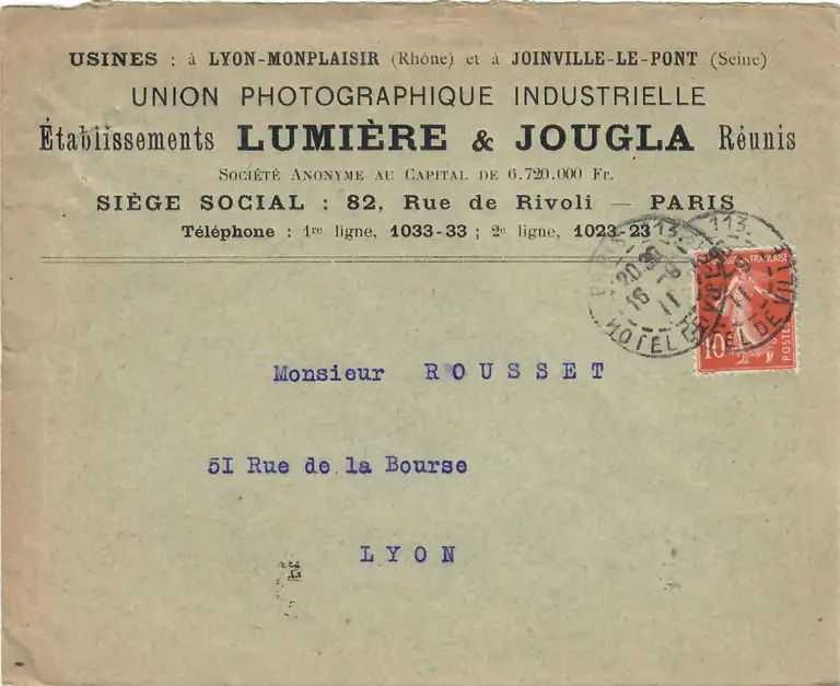 Enveloppe de courrier - 16 septembre 1911