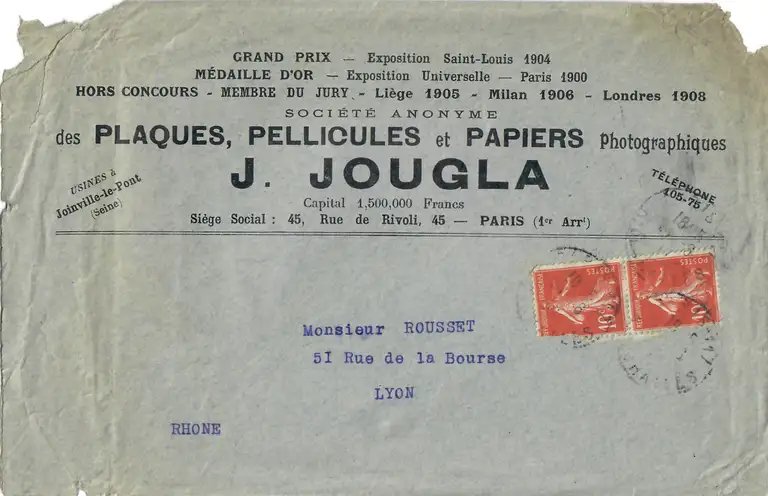 Enveloppe de courrier J. Jougla - 25 juin 1911
