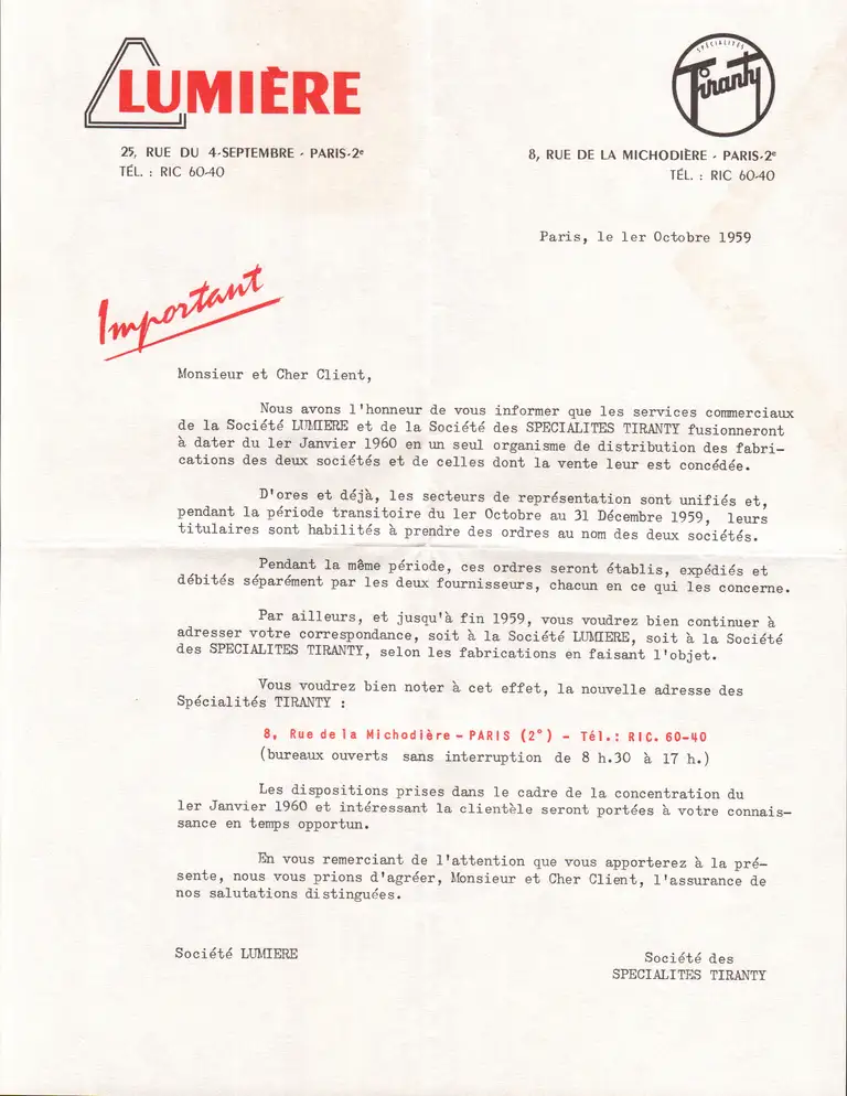 1959-10-01 - Courrier