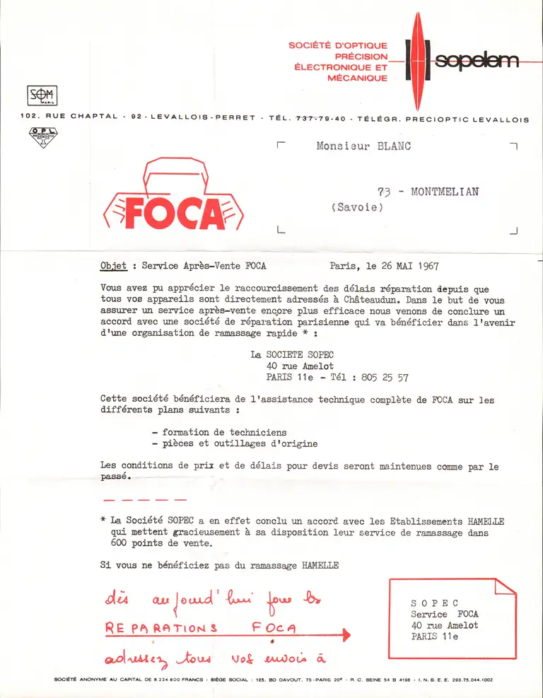 Courrier SOPELEM - 25 mai 1967 - recto