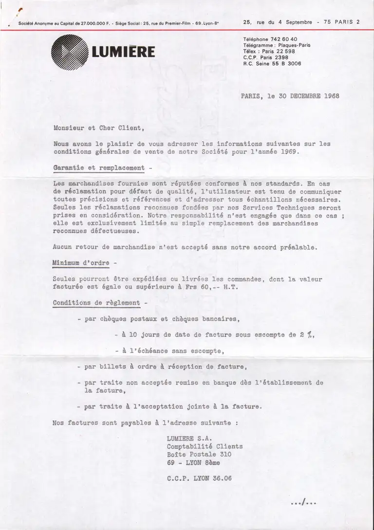 Courrier - 30 décembre 1968 - recto