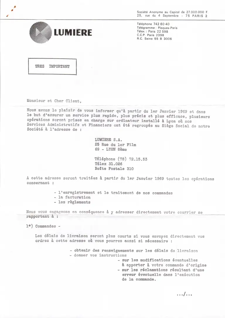 Courrier - 30 décembre 1968 - recto