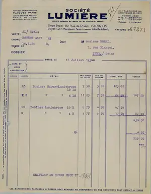 Facture - 18 juillet 1936