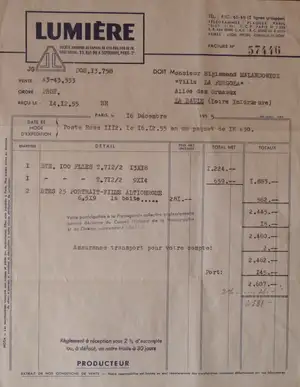 Facture - 16 décembre 1955