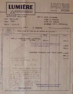 Facture - 26 décembre 1955
