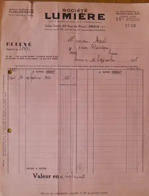 Relevé de compte - 12 septembre 1936