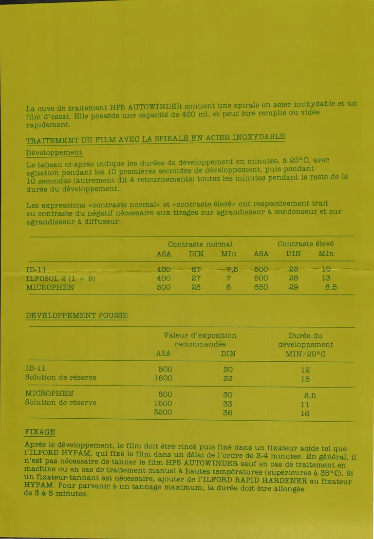 Inform spécial Ilford HP5 Auto Winder 72 3