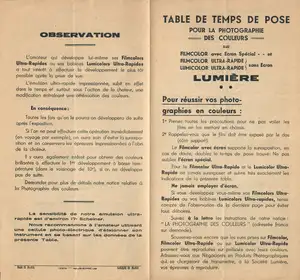 Table de temps de pose - 1937