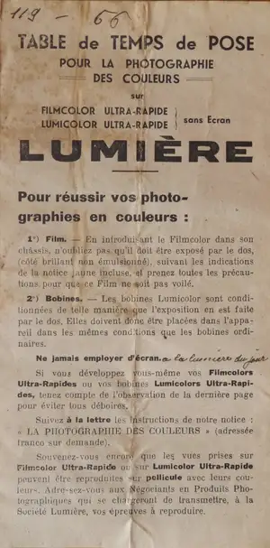 Table de temps de pose - 1935