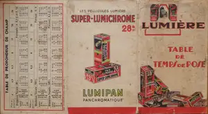 Table de temps de pose (verso) - 1938