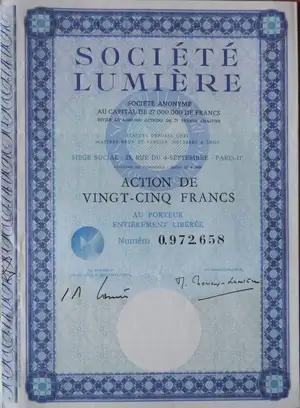 Action de la Société Lumière au capital de 27.000.000 francs - 1963
