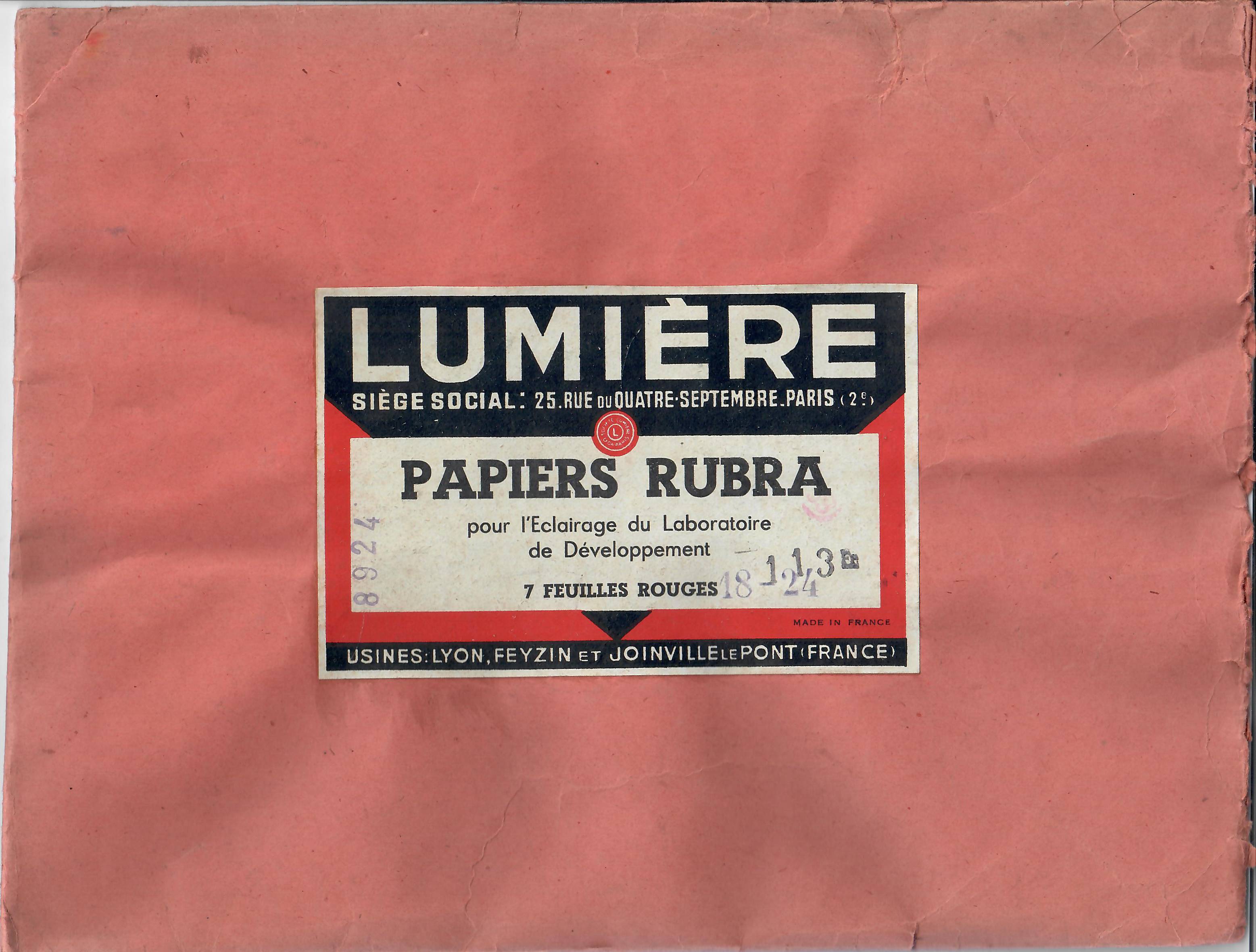 Papier inactinique Rubra - pochette de 7 feuiles format 18x24 cm