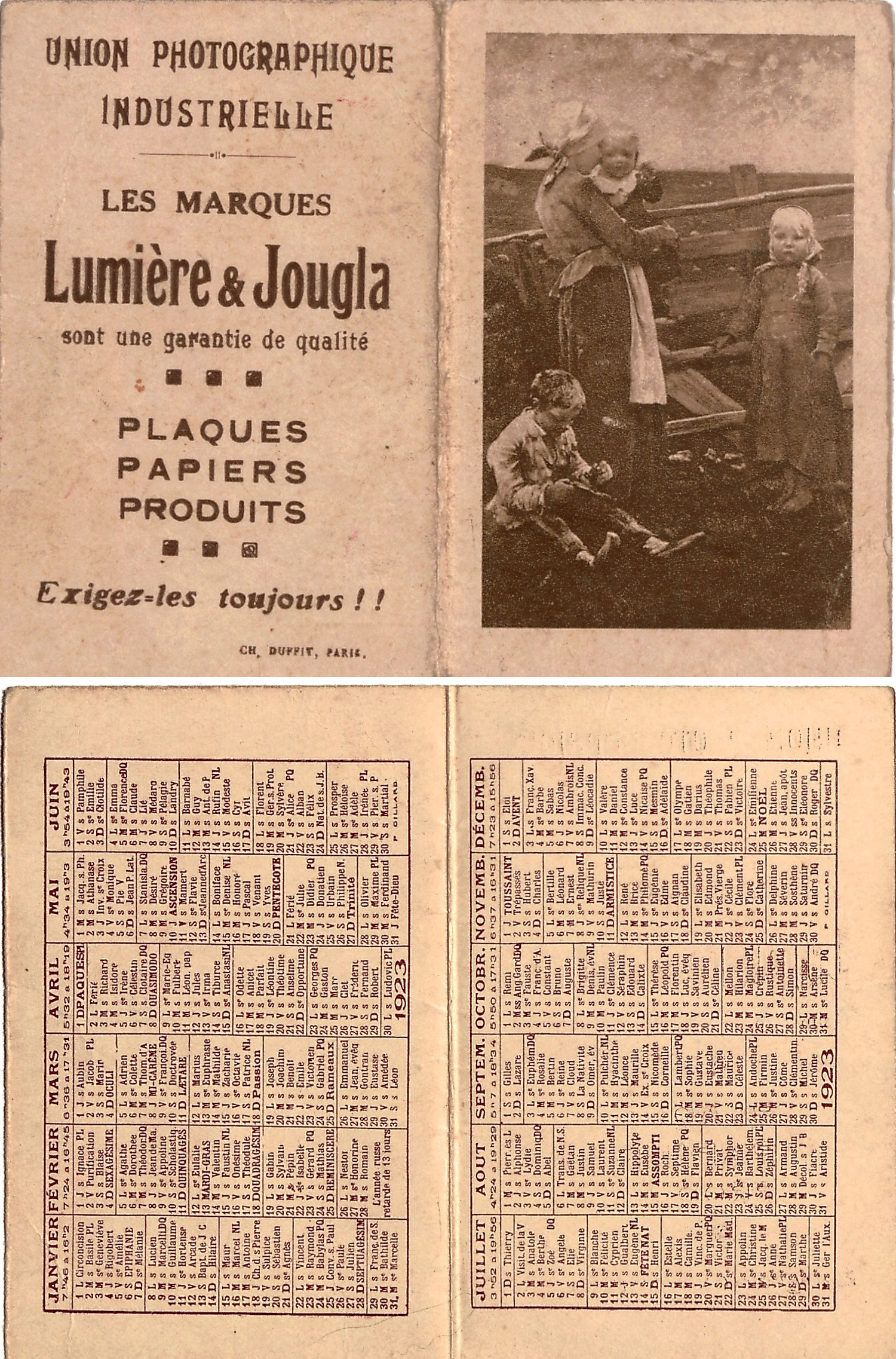 Calendrier Lumière Jougla 1923