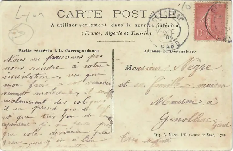 1904 - Carte postale - Monplaisir - Vue des Usines Lumière - verso
