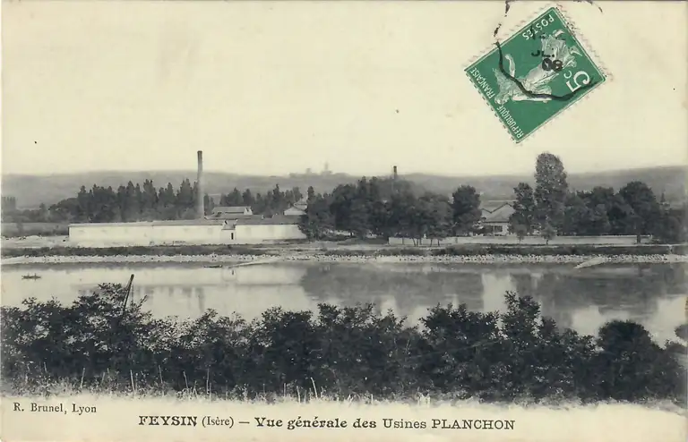 1908-09-21 - Carte postale Feysin - Vue générale des Usines Planchon - recto