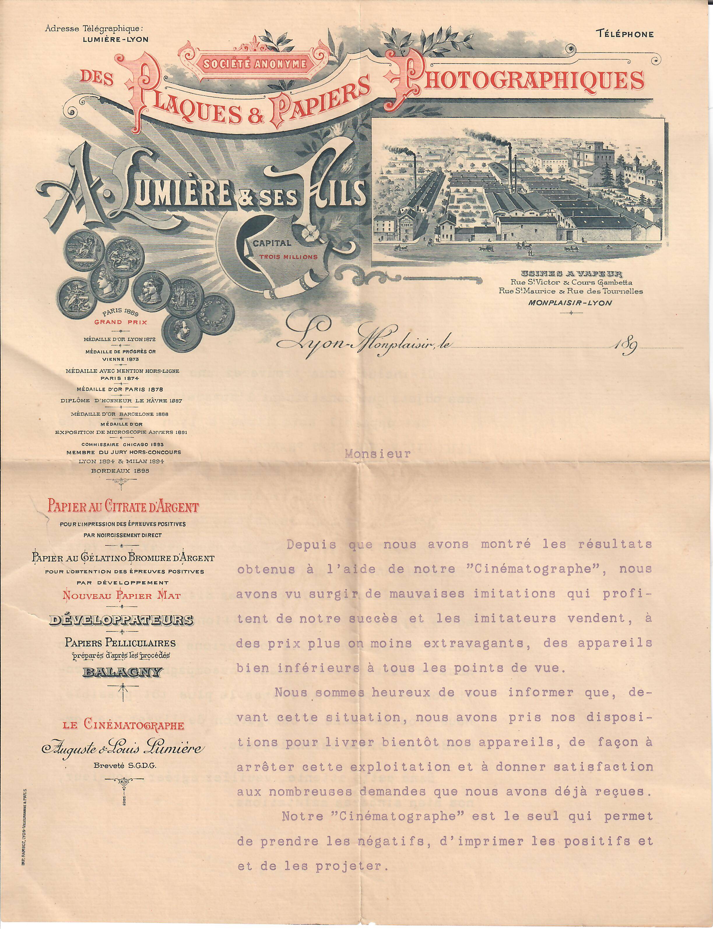 Courrier 1897 à propos du Cinématographe