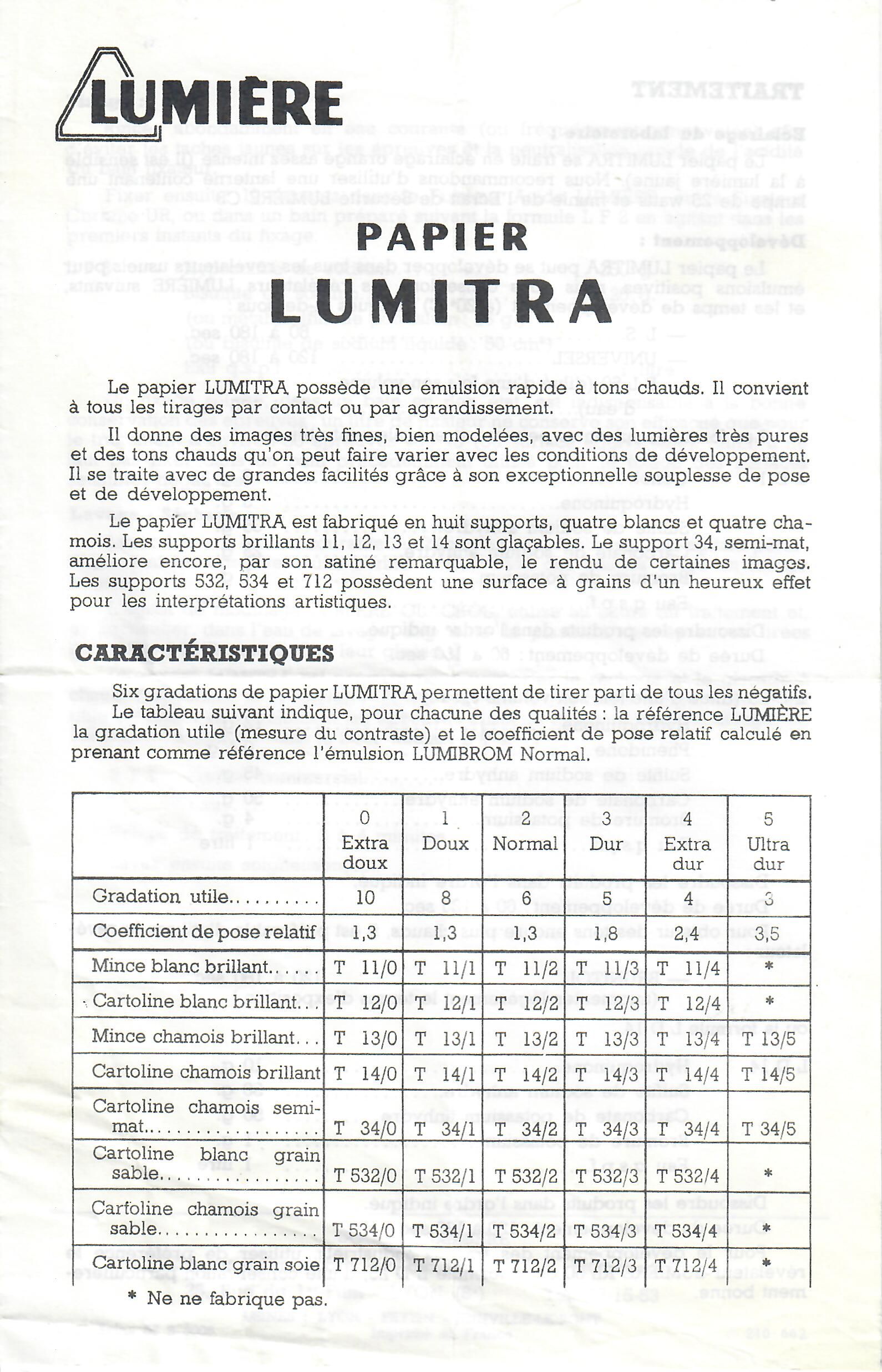 Société Lumière - Notice Papier Lumitra
