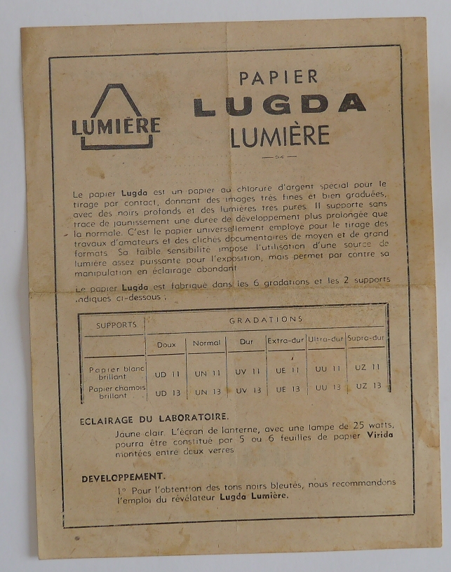 Société Lumière - Notice du Papier Lugda