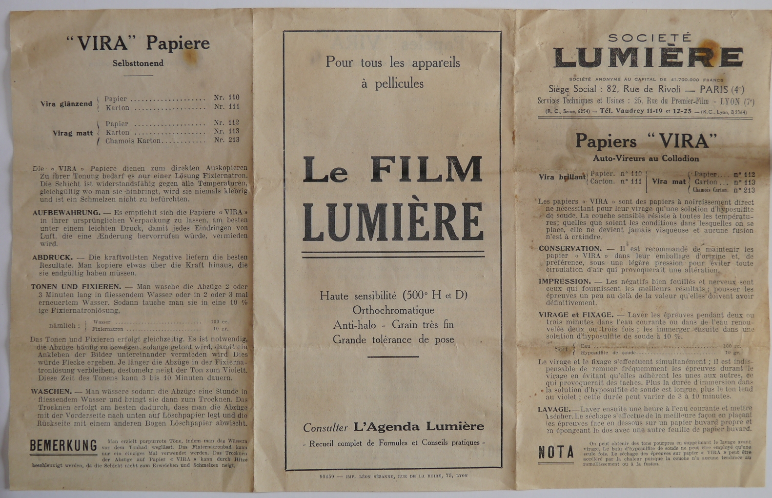 Société Lumière - Notice du Papier Vira
