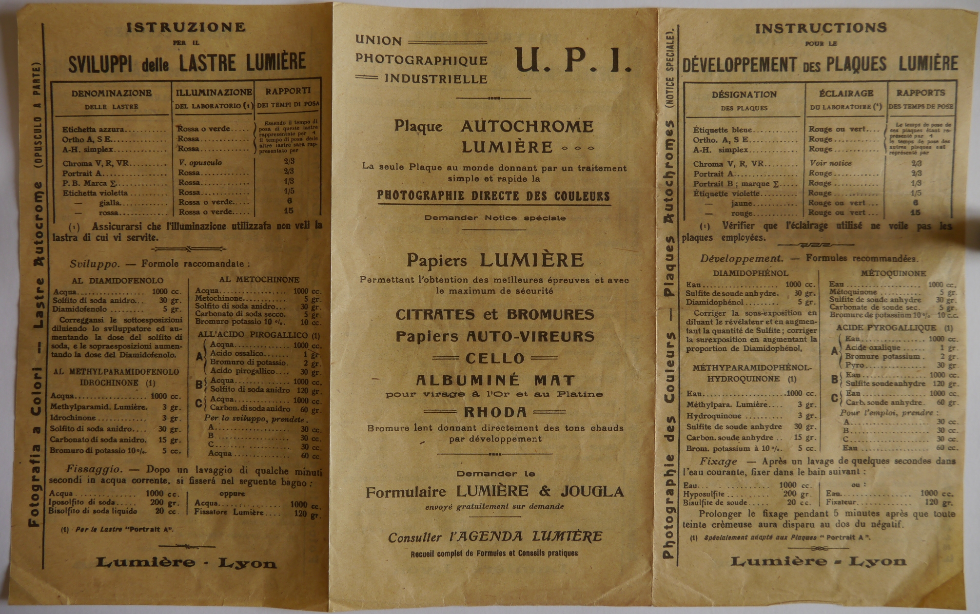 UPI - Notice du Papier Citrate et Bromures, Auto-Vireurs, Cello, Albuminé mat, Rhoda